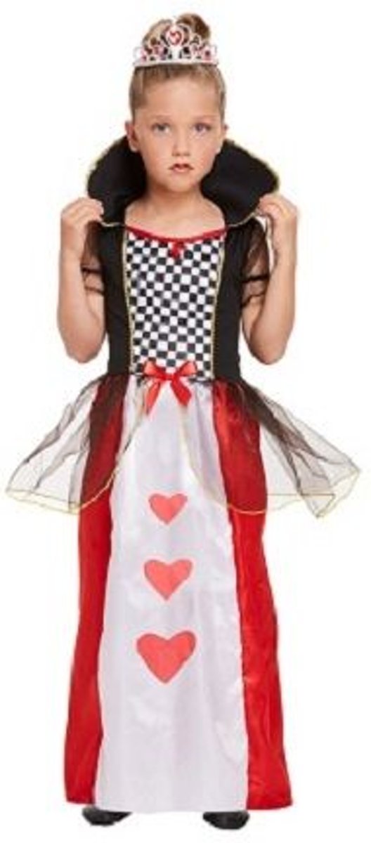 KINDEREN Meisjes Alice in Wonderland Queen of Hearts Kostuum | De Koningin van de Harten Jurk | Kleur: Rood / Wit / Zwart | Harten Koningin | Carnavalskleding | Verkleedkleding | Feest Kostuum  | Meisjes | Maat: Medium  7-9 Jaar.